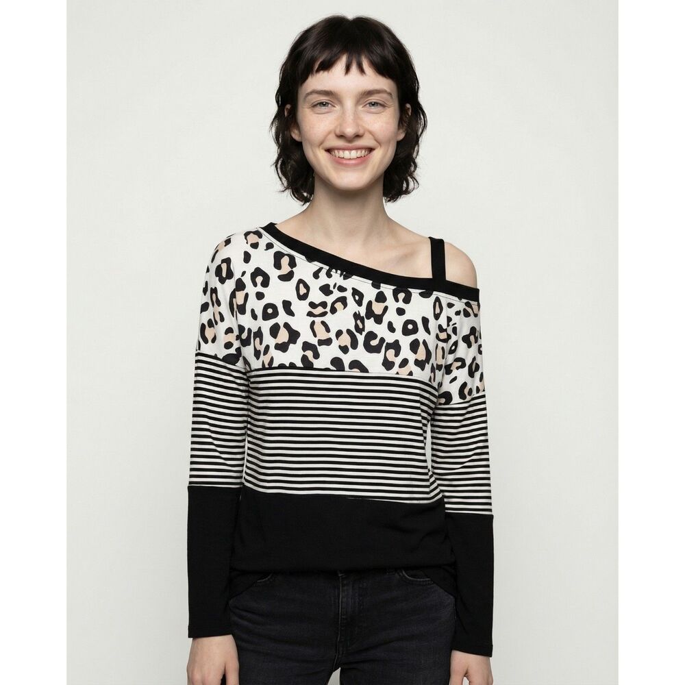 Leopard Striped Cold Shoulder Shirt